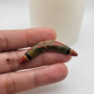 Vintage Handpainted Wooden Boomerang Koala Brooch Pin Lapel